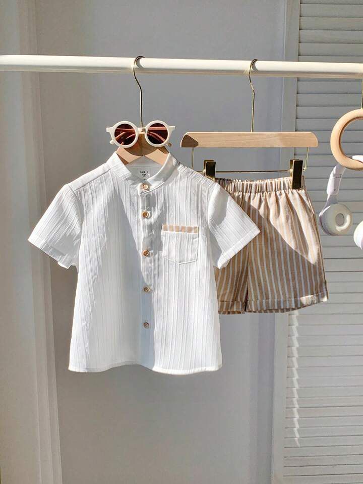 Boys Popcorn Shirt & Striped Shorts Set