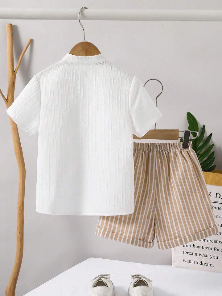 Boys Popcorn Shirt & Striped Shorts Set