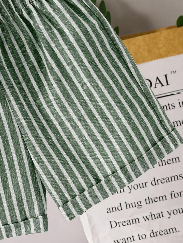 Boys Popcorn Shirt & Striped  Green Shorts Set