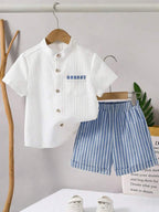 Boys Popcorn Shirt & Striped Shorts Combo Set