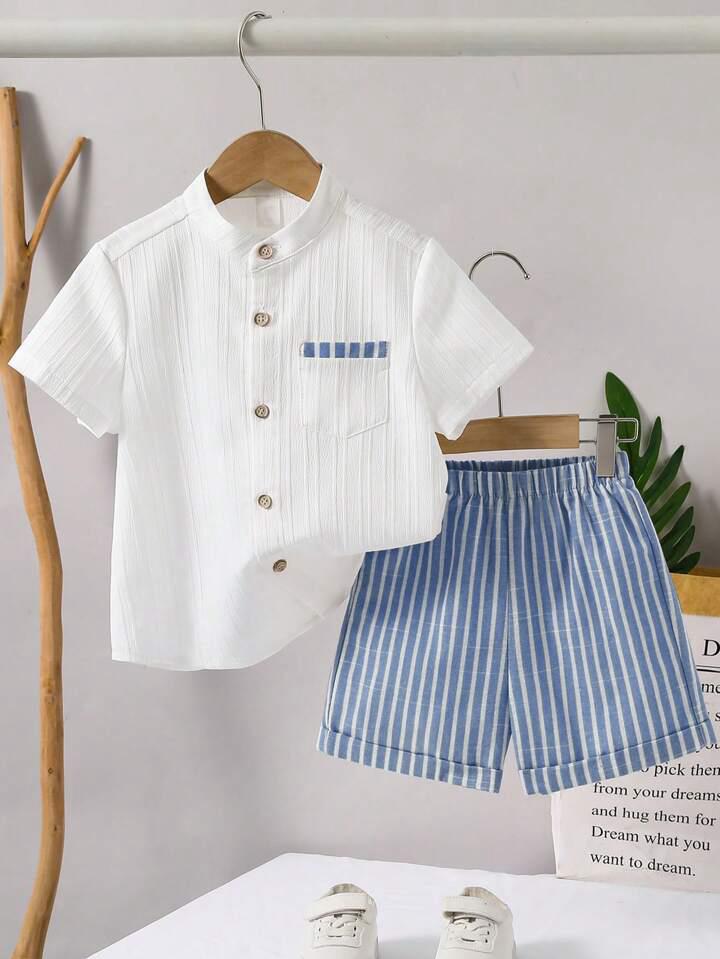 Boys Popcorn Shirt & Striped Shorts Combo Set
