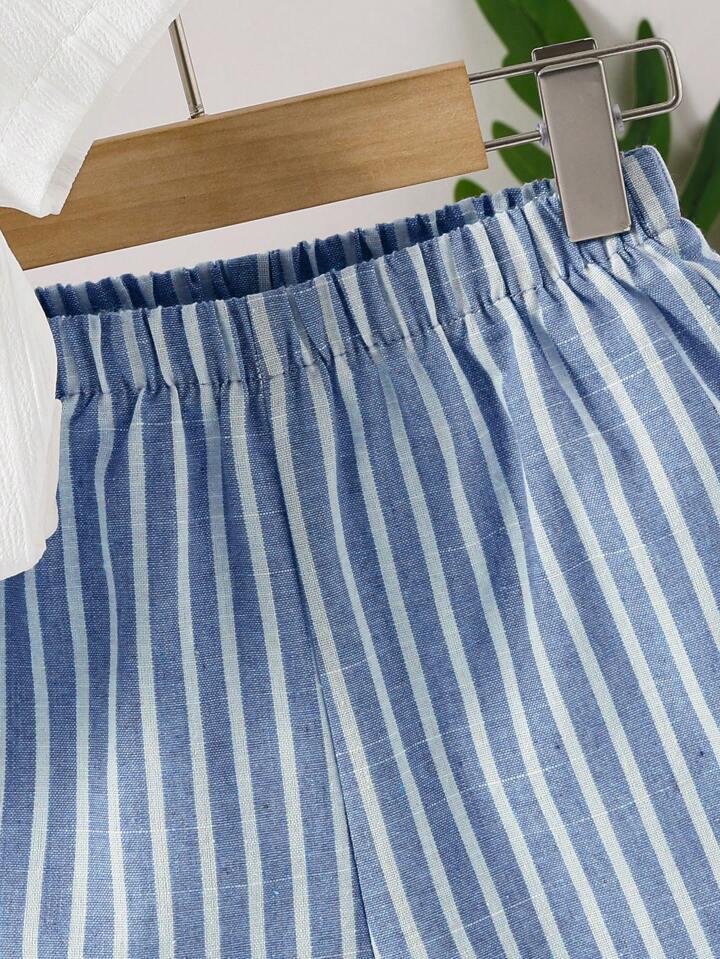 Boys Popcorn Shirt & Striped Shorts Combo Set