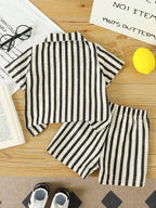 Boys Striped Hosiery Cotton Shirt & Shorts Set