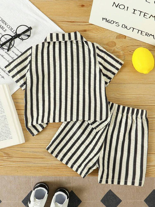 Boys Striped Hosiery Cotton Shirt & Shorts Set