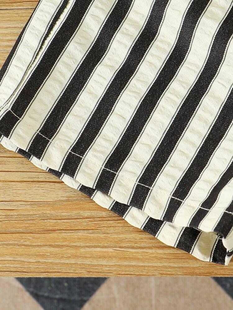 Boys Striped Hosiery Cotton Shirt & Shorts Set