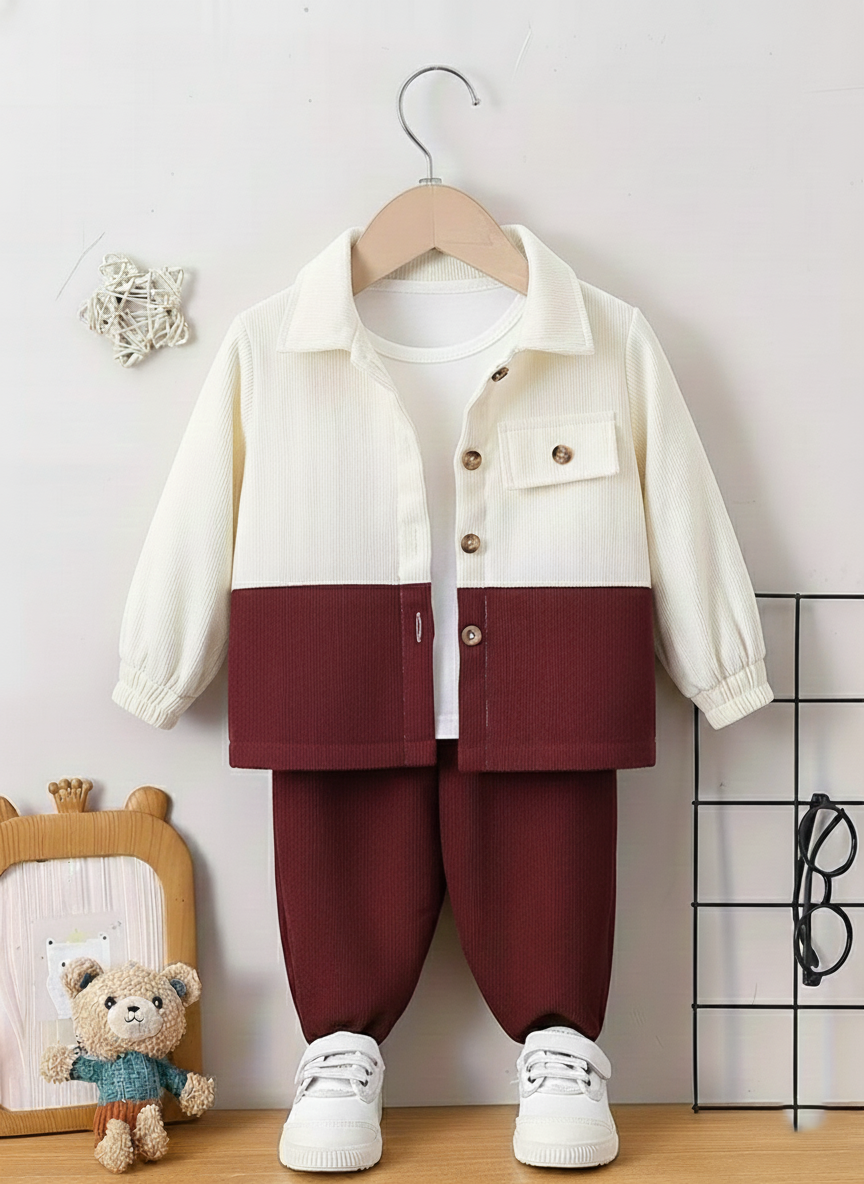 Boys  Orange Cotton Shirt & Pant Set