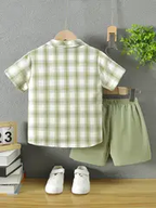 Boys Checked Hosiery Cotton Shirt & Shorts Set