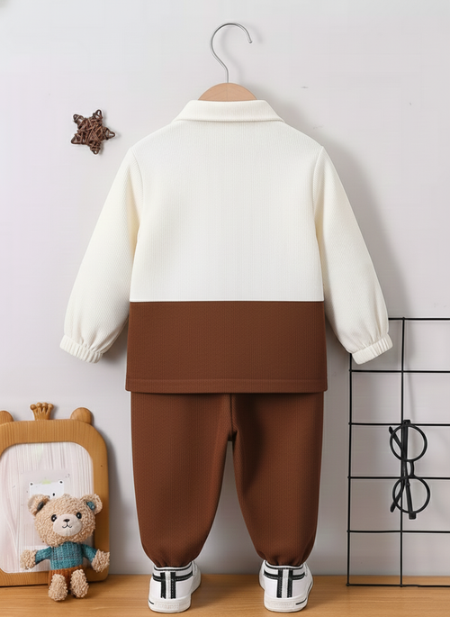 Boys Brown Cotton Shirt & Pant Set