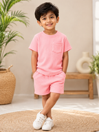 Boys Pink Hosiery Cotton T-shirt & Shorts Set