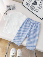 Boys Popcorn Shirt & Striped Shorts Set