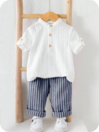 Boys Popcorn Shirt & Striped Shorts Set