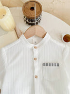 Boys Popcorn Shirt & Striped  Grey Shorts Set