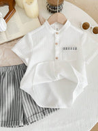Boys Popcorn Shirt & Striped  Grey Shorts Set