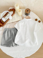 Boys Popcorn Shirt & Striped  Grey Shorts Set