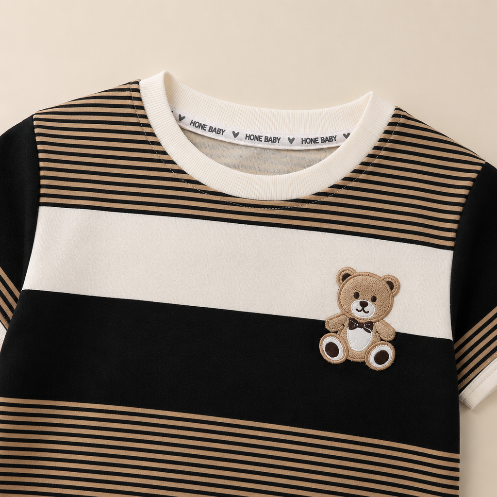 Boys Black & Coffee Striped T-Shirt Shorts Set | Hosiery Cotton