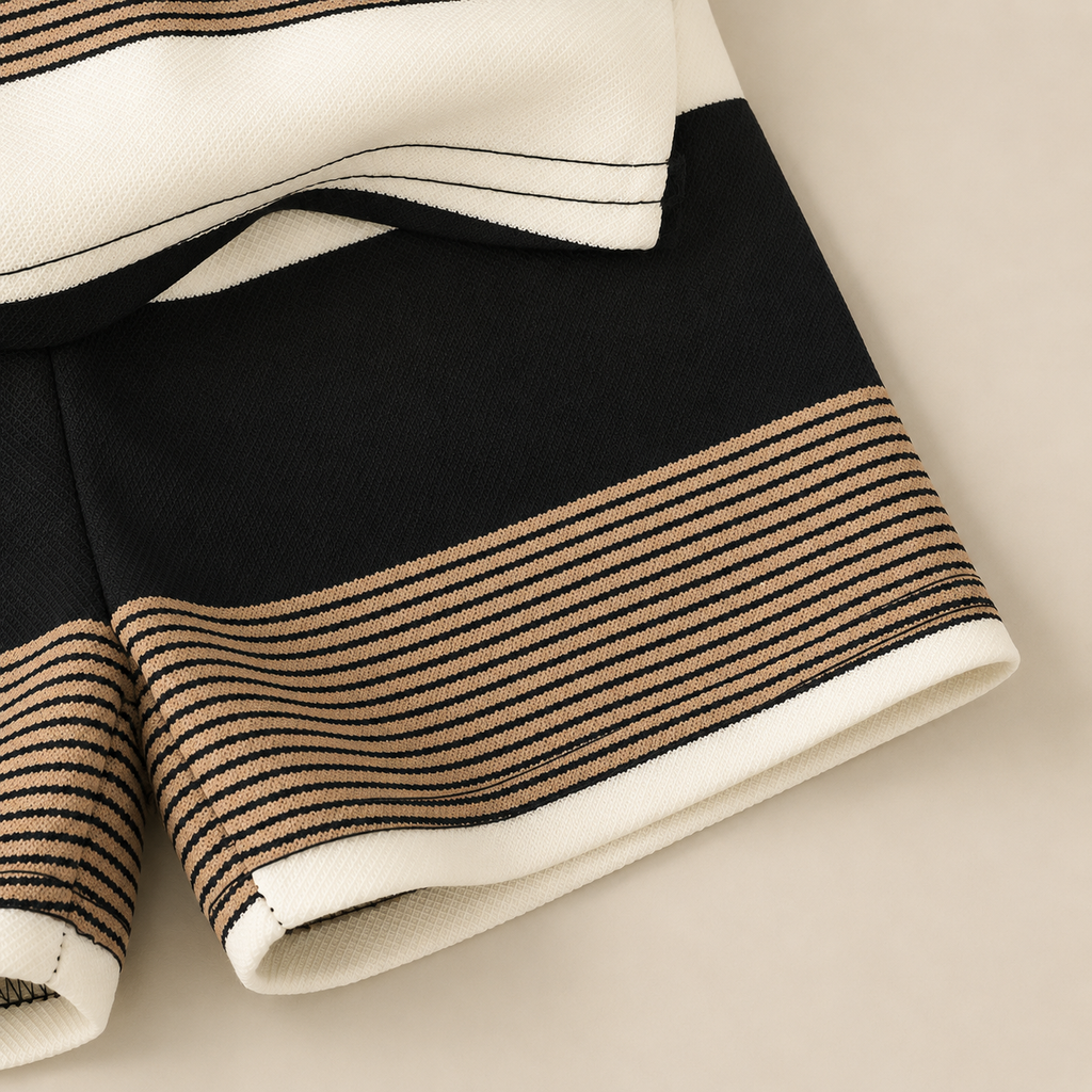 Boys Black & Coffee Striped T-Shirt Shorts Set | Hosiery Cotton