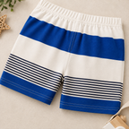 Boys Blue & White Striped T-Shirt & Shorts Co-Ord Set with Teddy Bear