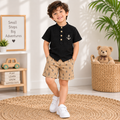 Boys Black Shirt & Beige Anchor Shorts Set | TheKidsWear