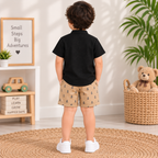 Boys Black Shirt & Beige Anchor Shorts Set | TheKidsWear