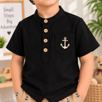 Boys Black Shirt & Beige Anchor Shorts Set | TheKidsWear