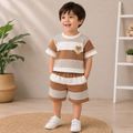 Boys Coffee & White Striped T-Shirt Shorts Set | Teddy Bear