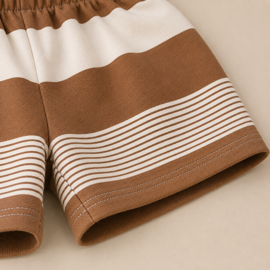 Boys Coffee & White Striped T-Shirt Shorts Set | Teddy Bear
