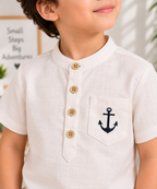 Boys Cream Shirt & Beige Anchor Shorts Set | TheKidsWear