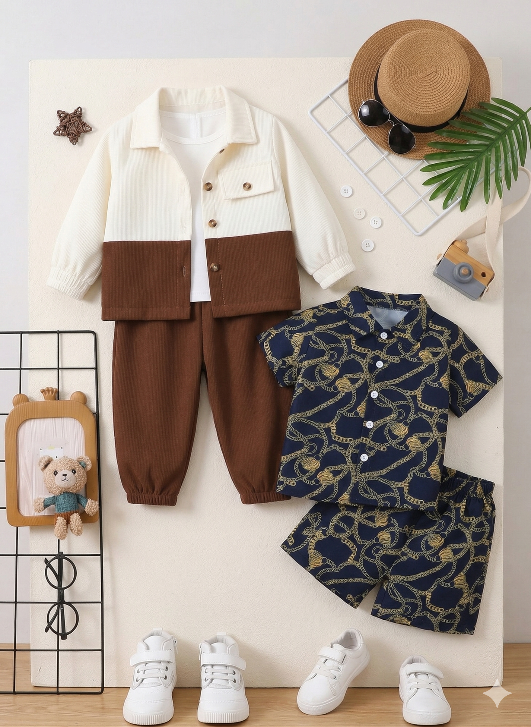 Boys Popcorn Shirt & Striped Shorts Set