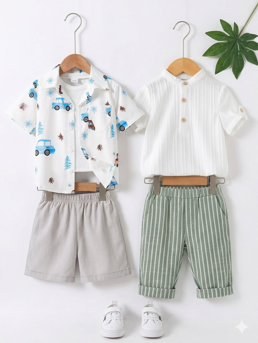 Boys Popcorn Shirt & Striped Shorts Set