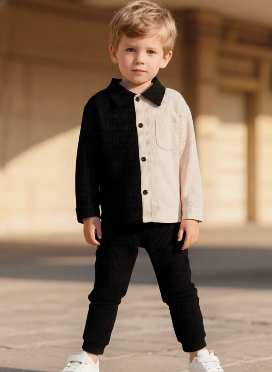Boys Black Shirt & Pant Set (Full Sleeves)