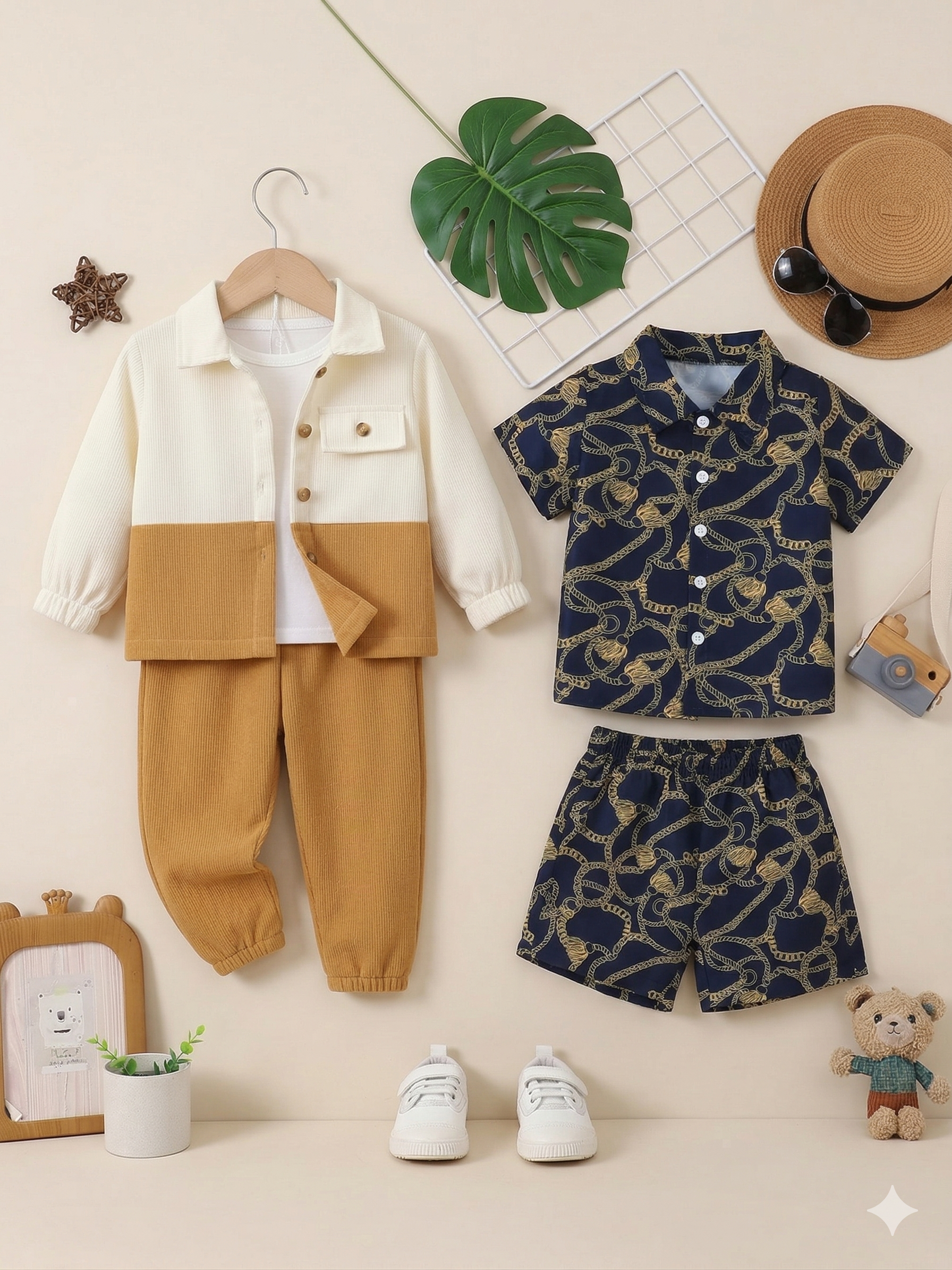 Boys Popcorn Shirt & Striped Shorts Set