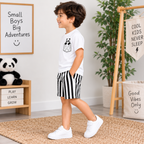 Boys White Panda T-Shirt & Striped Shorts Set | TheKidsWear