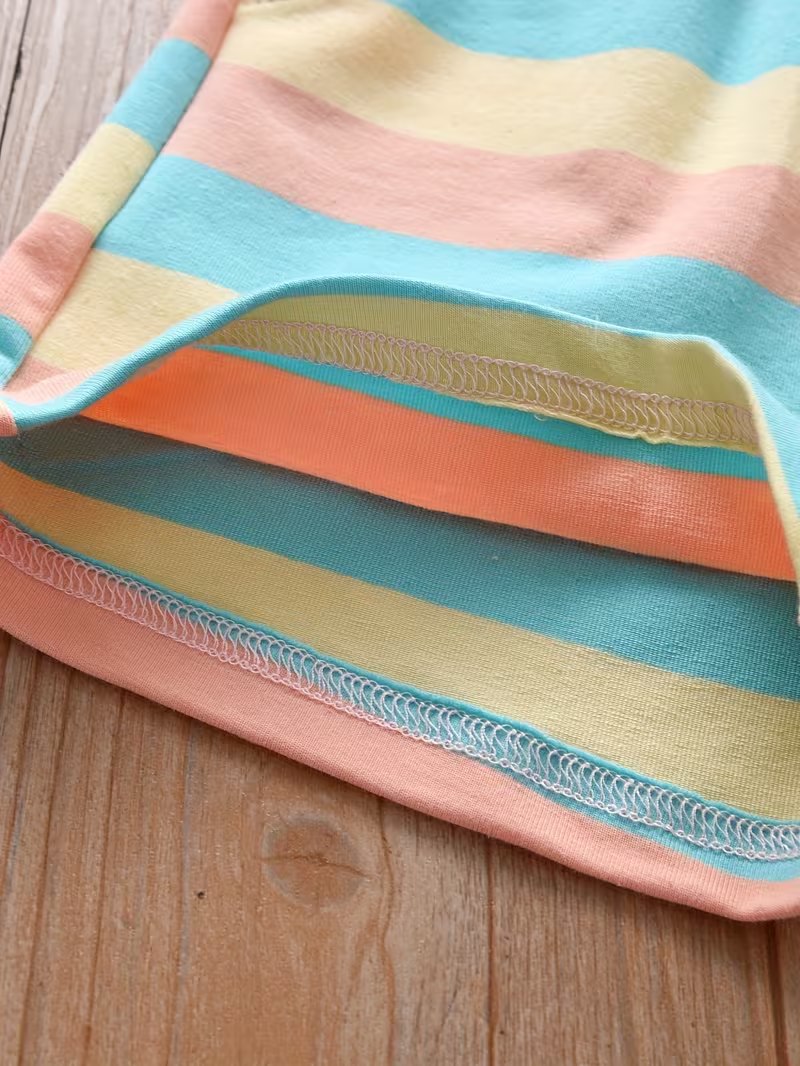 Boys Pastel Rainbow Striped Cotton Co-Ord Set with Smiley Print | Half Sleeve T-Shirt & Shorts