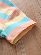 Boys Pastel Rainbow Striped Cotton Co-Ord Set with Smiley Print | Half Sleeve T-Shirt & Shorts