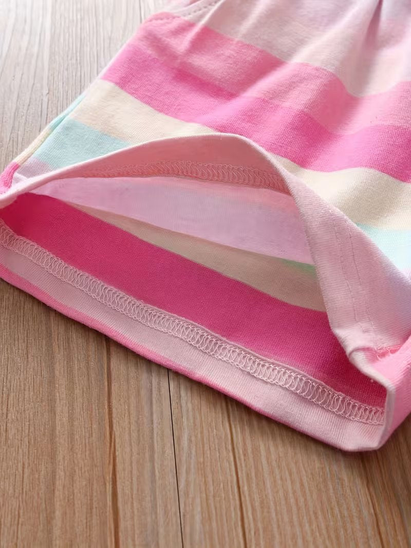 Boys Pastel Rainbow Striped Cotton Co-Ord Set with Smiley Print | Half Sleeve T-Shirt & Shorts