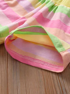 Boys Pastel Rainbow Striped Cotton Co-Ord Set with Smiley Print | Half Sleeve T-Shirt & Shorts