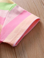 Boys Pastel Rainbow Striped Cotton Co-Ord Set with Smiley Print | Half Sleeve T-Shirt & Shorts