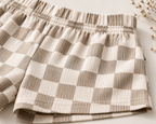 Boys Beige Checkered Cotton Co-Ord Set | Half Sleeve T-Shirt & Elastic Waist Shorts