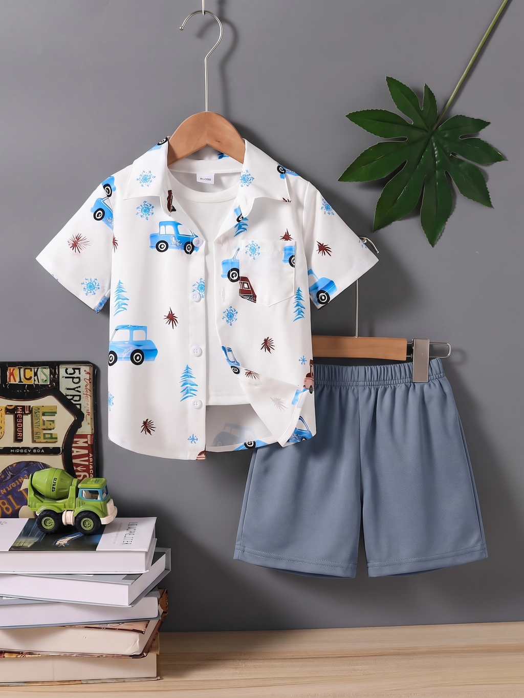 Boys Popcorn Shirt & Striped Shorts Set