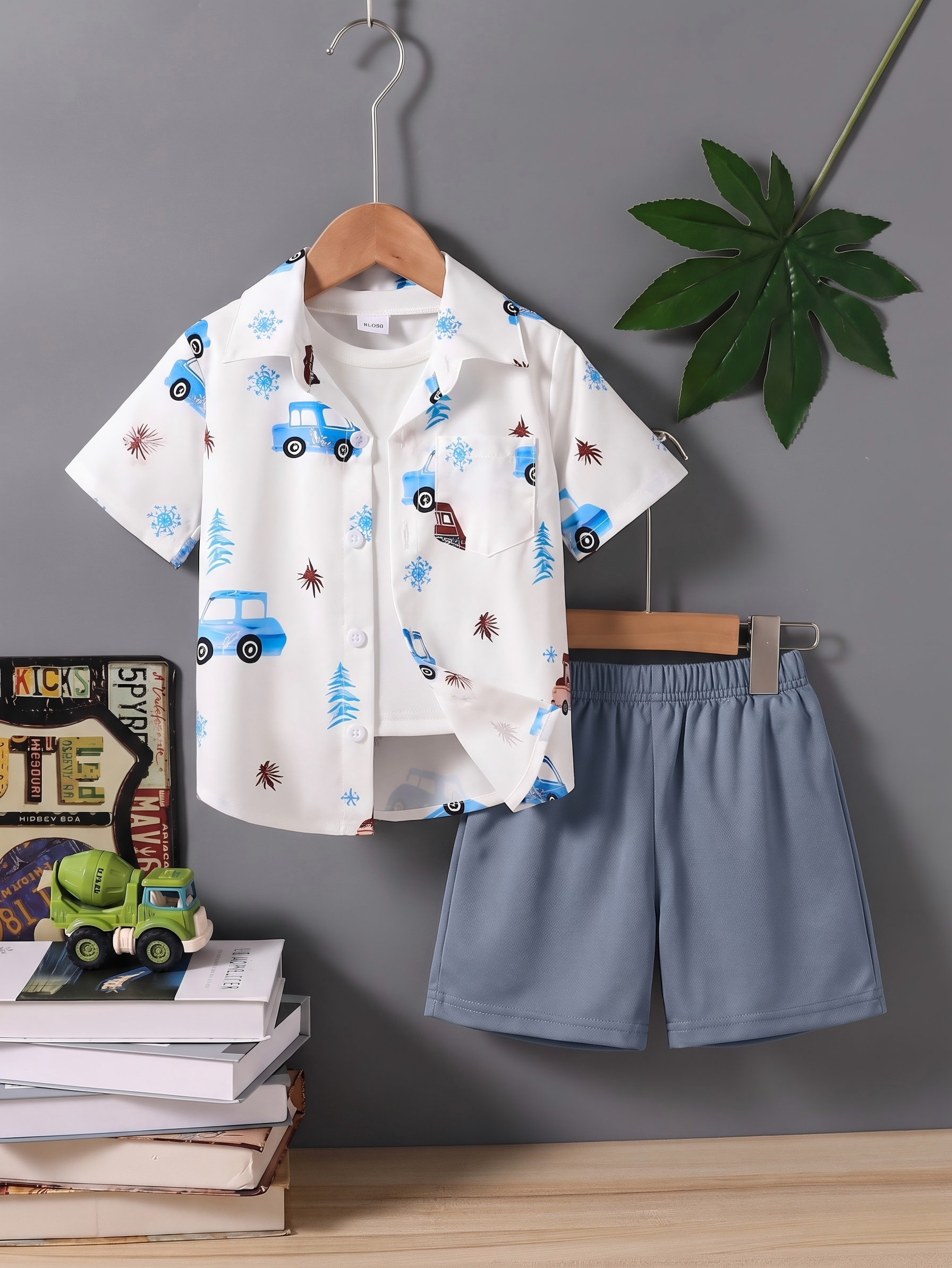 Boys Popcorn Shirt & Striped Shorts Set