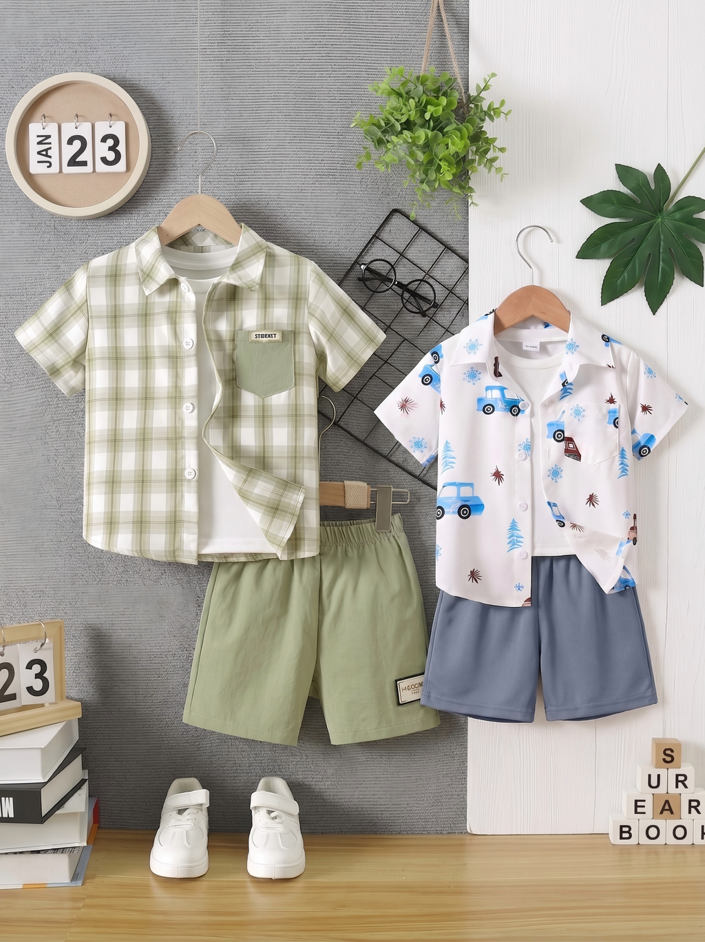 Boys Popcorn Shirt & Striped Shorts Set