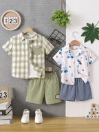 Boys Popcorn Shirt & Striped Shorts Set