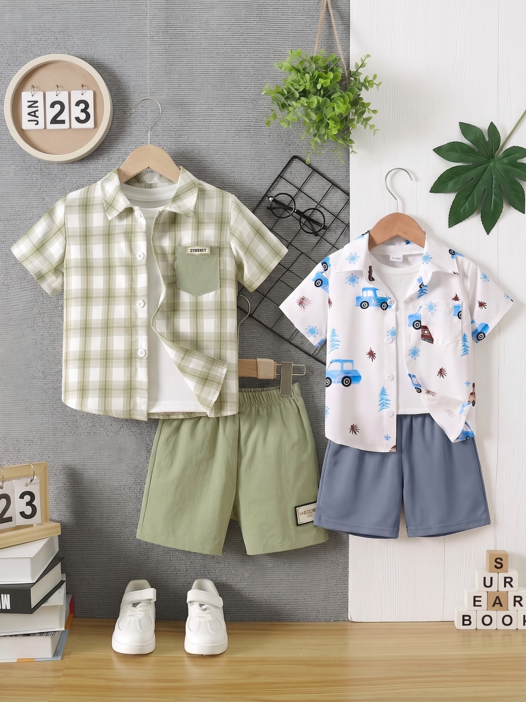 Boys Popcorn Shirt & Striped Shorts Set