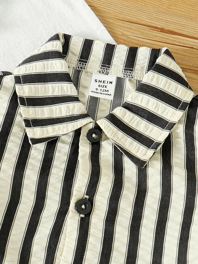 Boys Striped Hosiery Cotton Shirt & Shorts Set