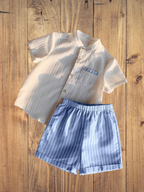 Boys Popcorn Shirt & Striped  Grey Shorts Set