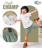 Boys Popcorn Shirt & Striped  Green Shorts Set