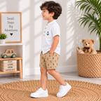 Boys White Shirt & Beige Anchor Print Shorts Set | TheKidsWear