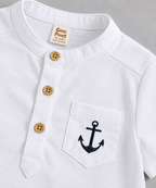Boys White Shirt & Beige Anchor Print Shorts Set | TheKidsWear