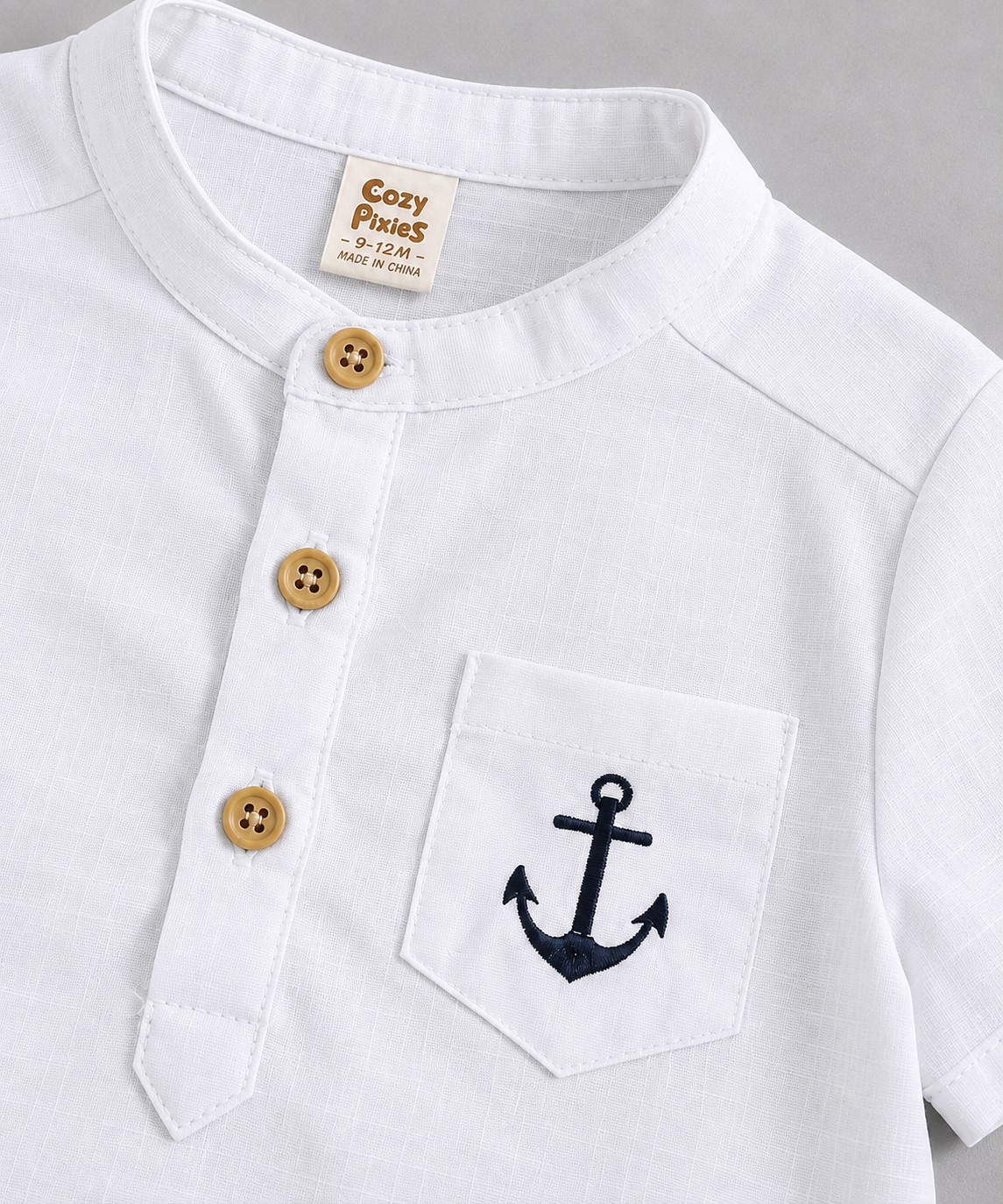 Boys White Shirt & Beige Anchor Print Shorts Set | TheKidsWear