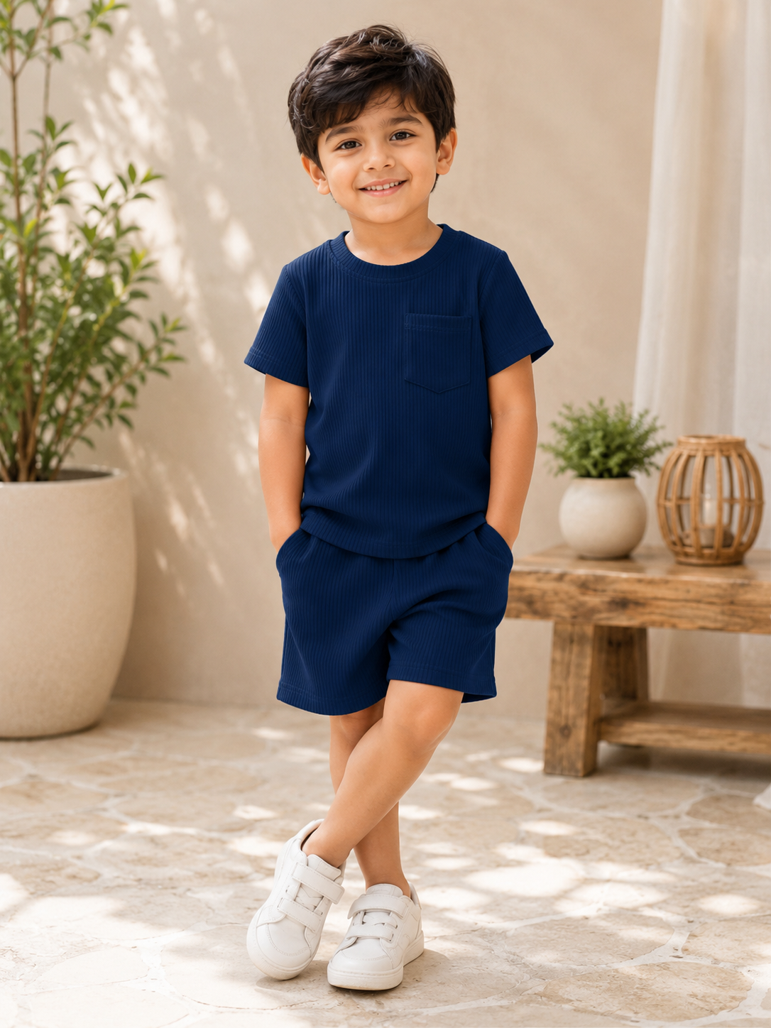 Boys Navy Hosiery Cotton T-shirt & Shorts Set